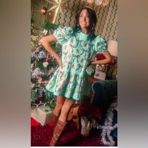 Queen of Sparkles Mint Green Gingerbread & Bows Dress